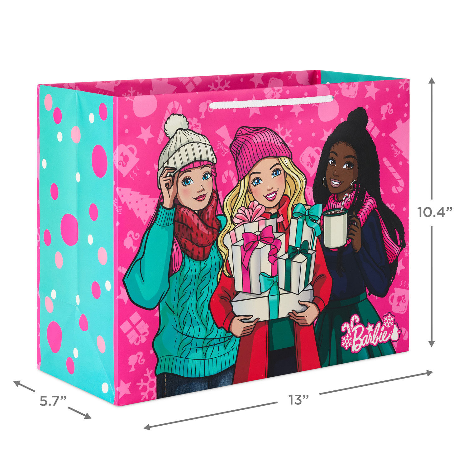 Barbie and Friends Hot Pink Large Holiday Gift Bag measurement image number 3