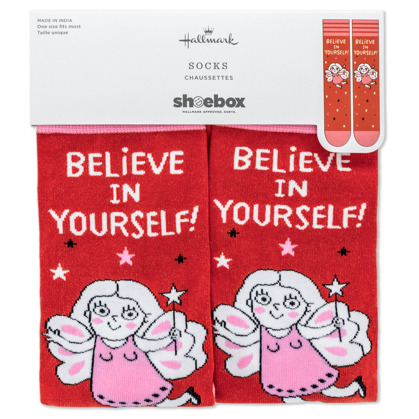 Fairy Believe in Yourself Red Novelty Socks package front image number 5