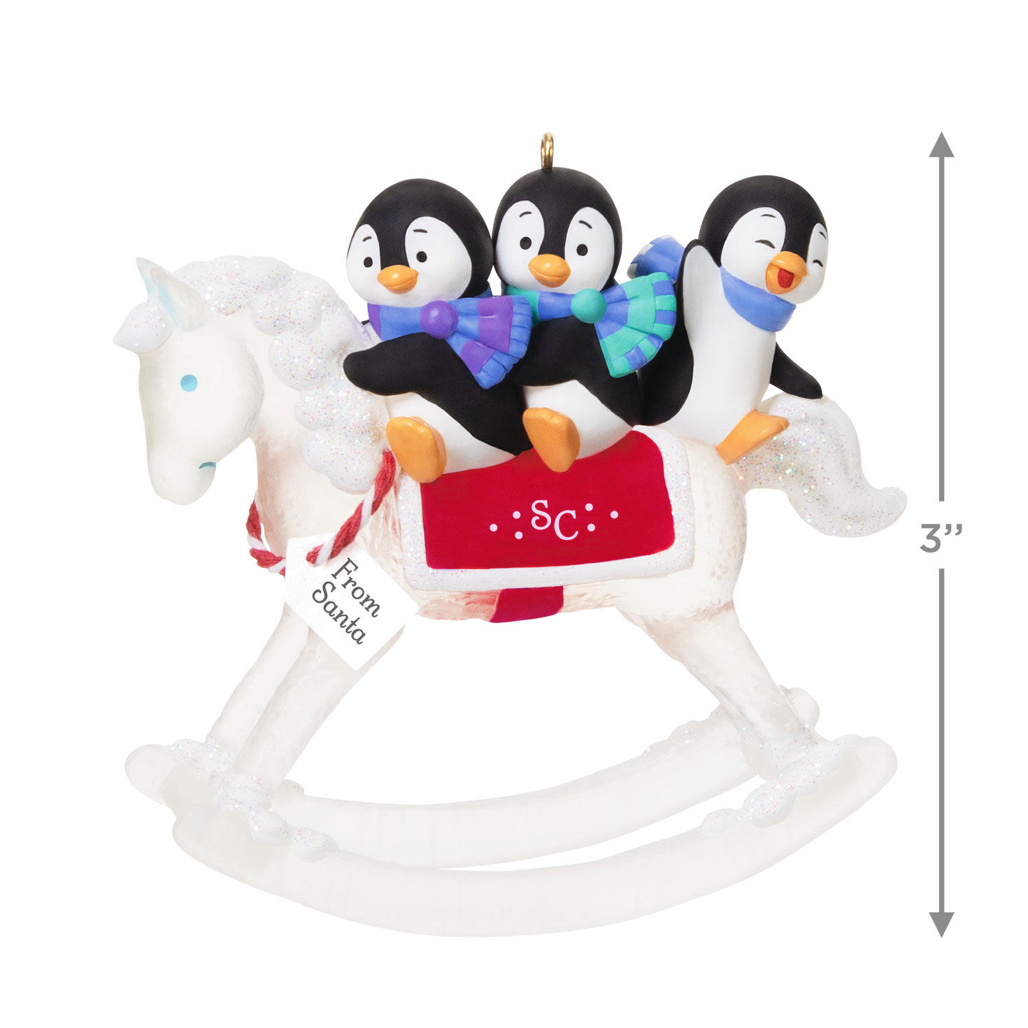 Penguins on Rocking Horse Keepsake Ornament measurement image number 3
