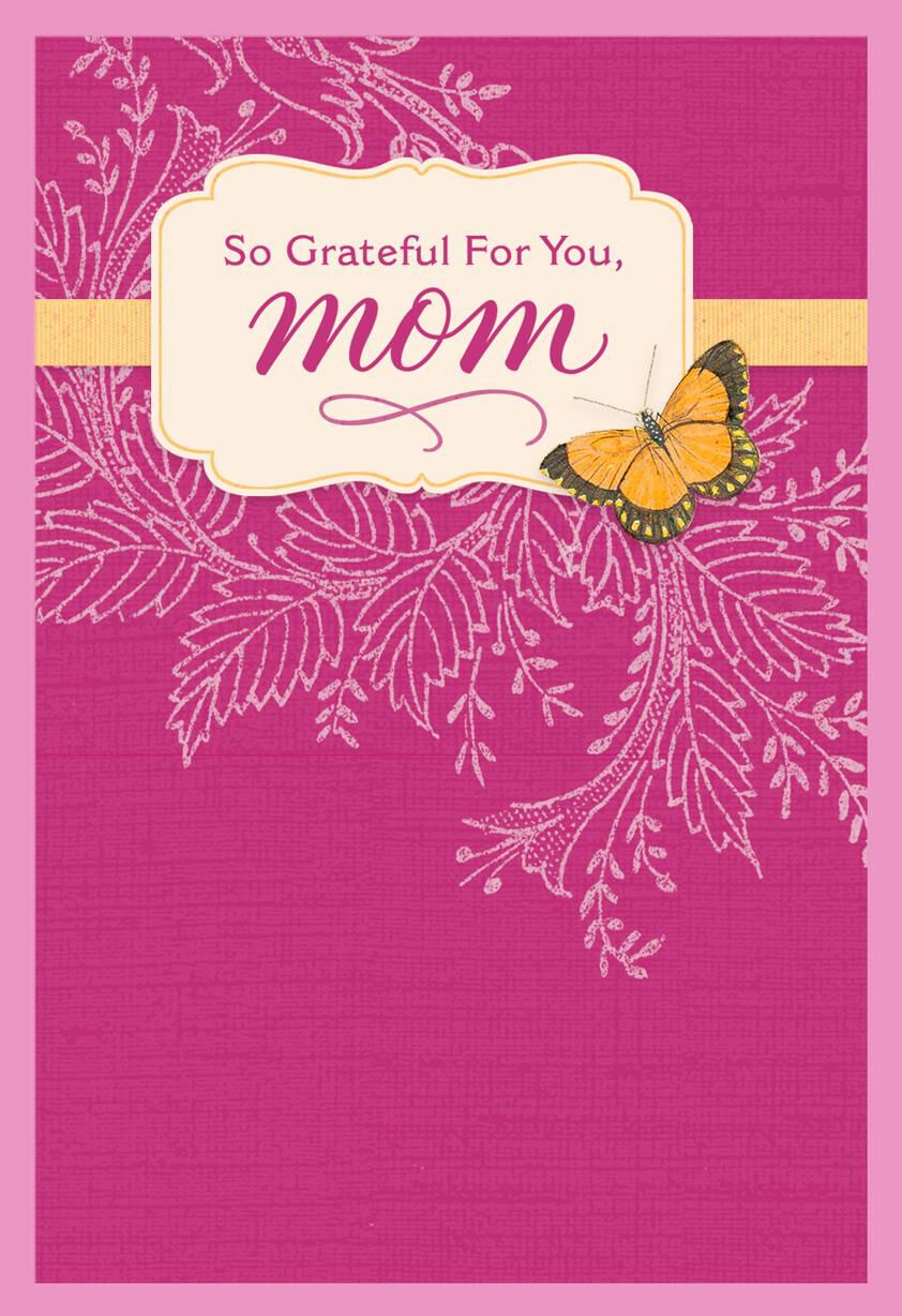 So Grateful Butterfly on Pink Birthday Card for Mom