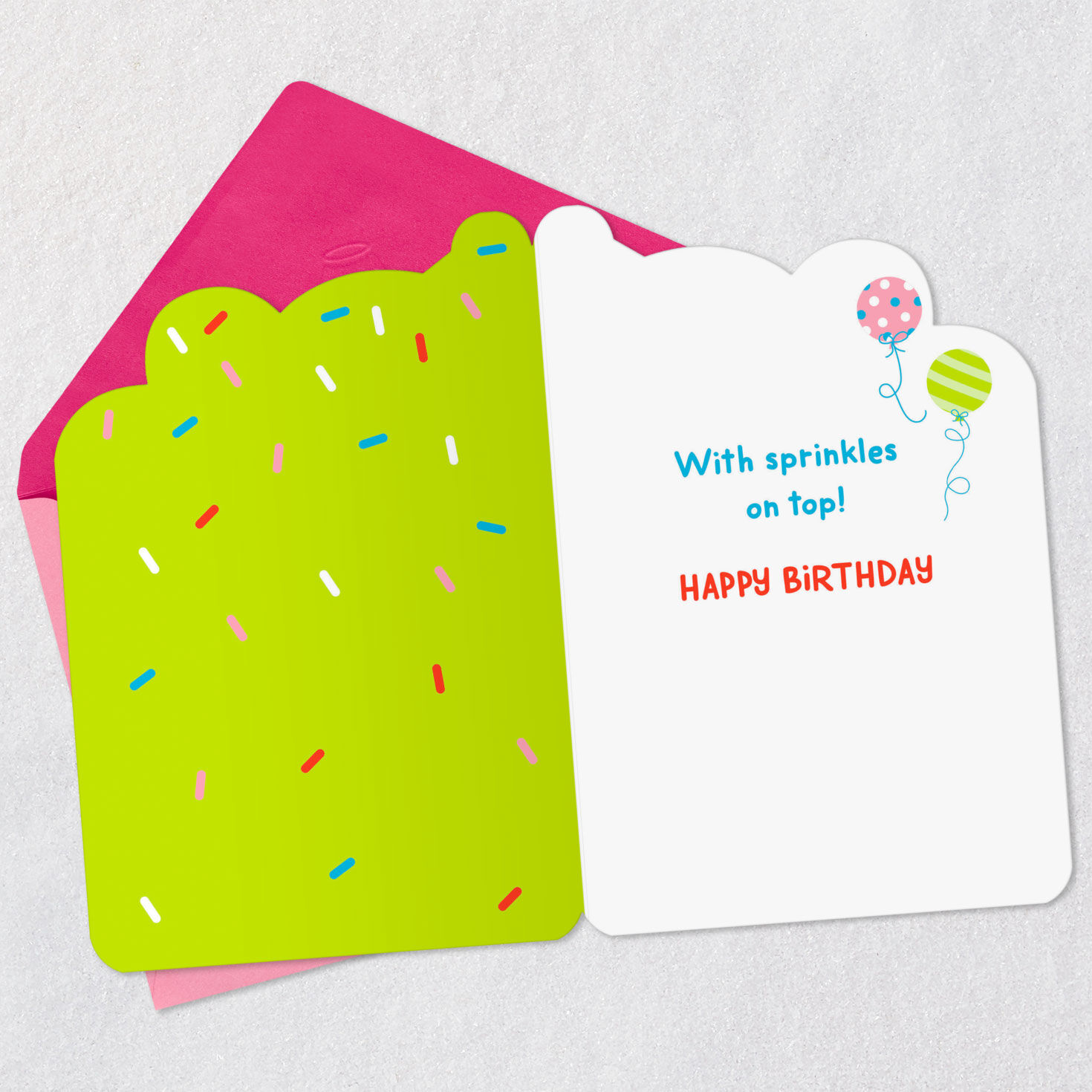 Triple Scoop Ice-Cream Cone Kids Birthday Card Open card with envelope image number 3