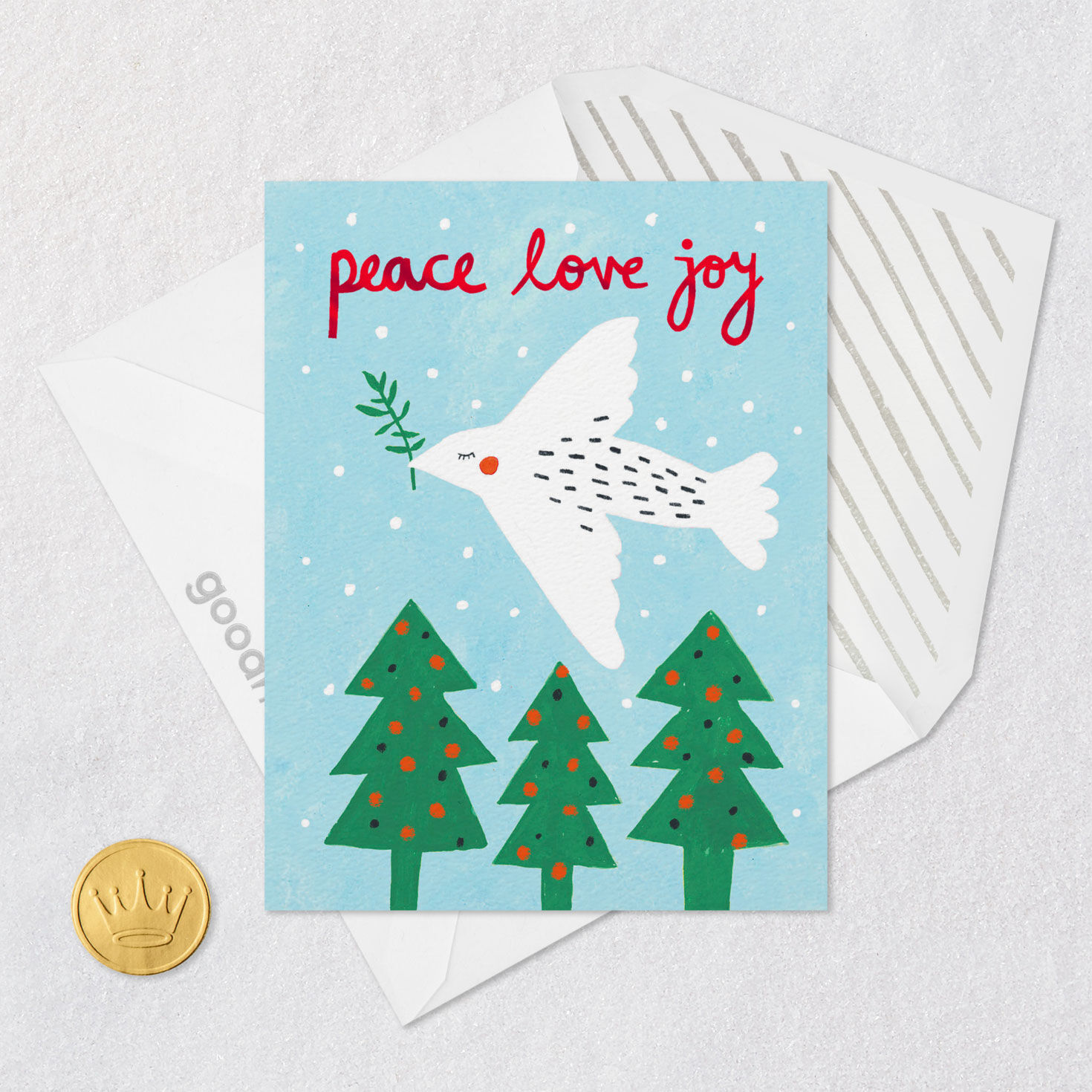 Peace Love Joy Dove and Trees Christmas Card, , large image number 5