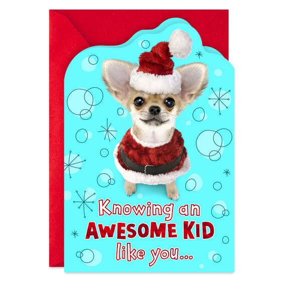 Chihuahua in Santa Outfit Christmas Card for Kids