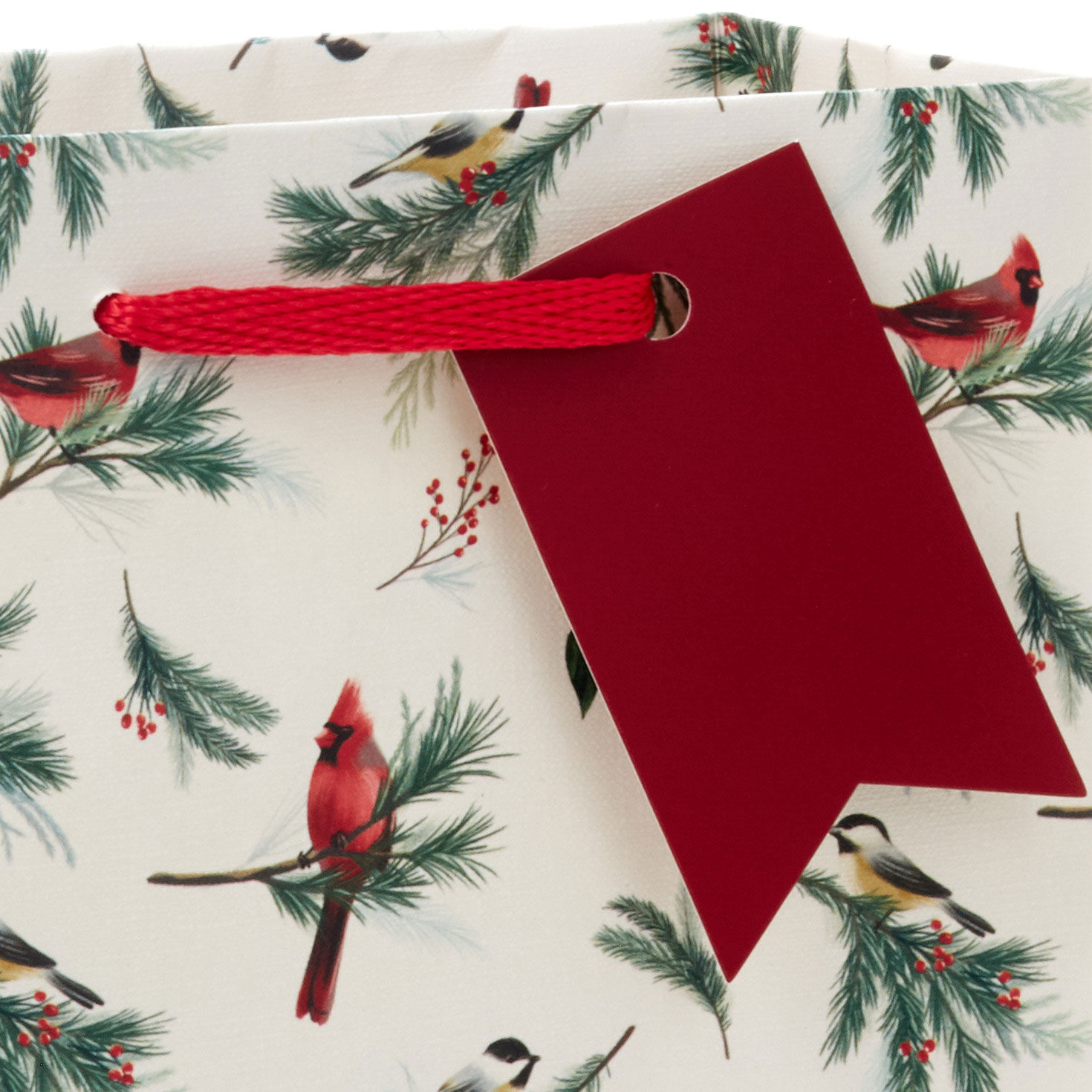 Winter Birds on Cream Small Christmas Gift Bag Handle Detail image number 4