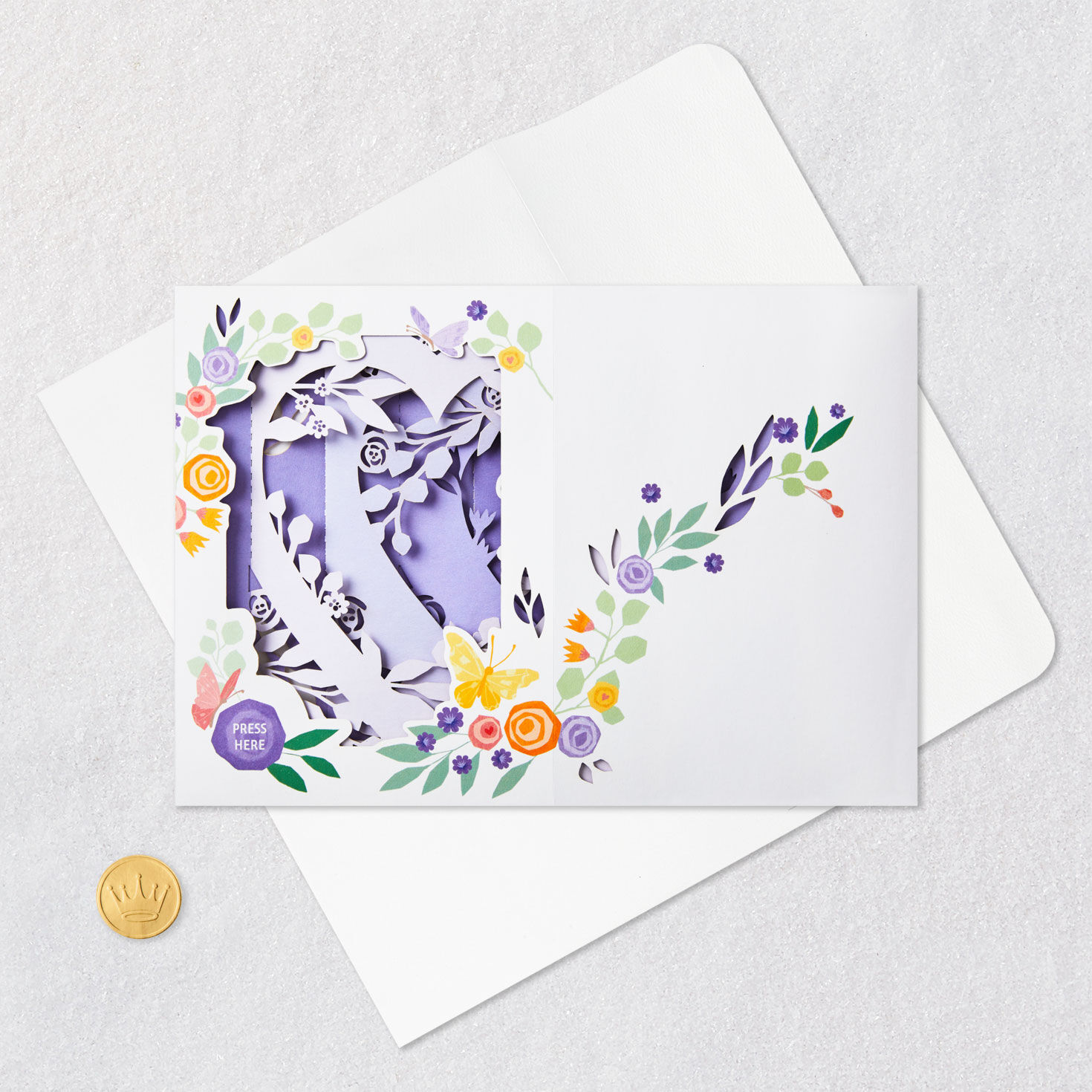 Purple Floral 3D Light and Music Mother's Day Card Card Front with Envelope and Gold Seal image number 5