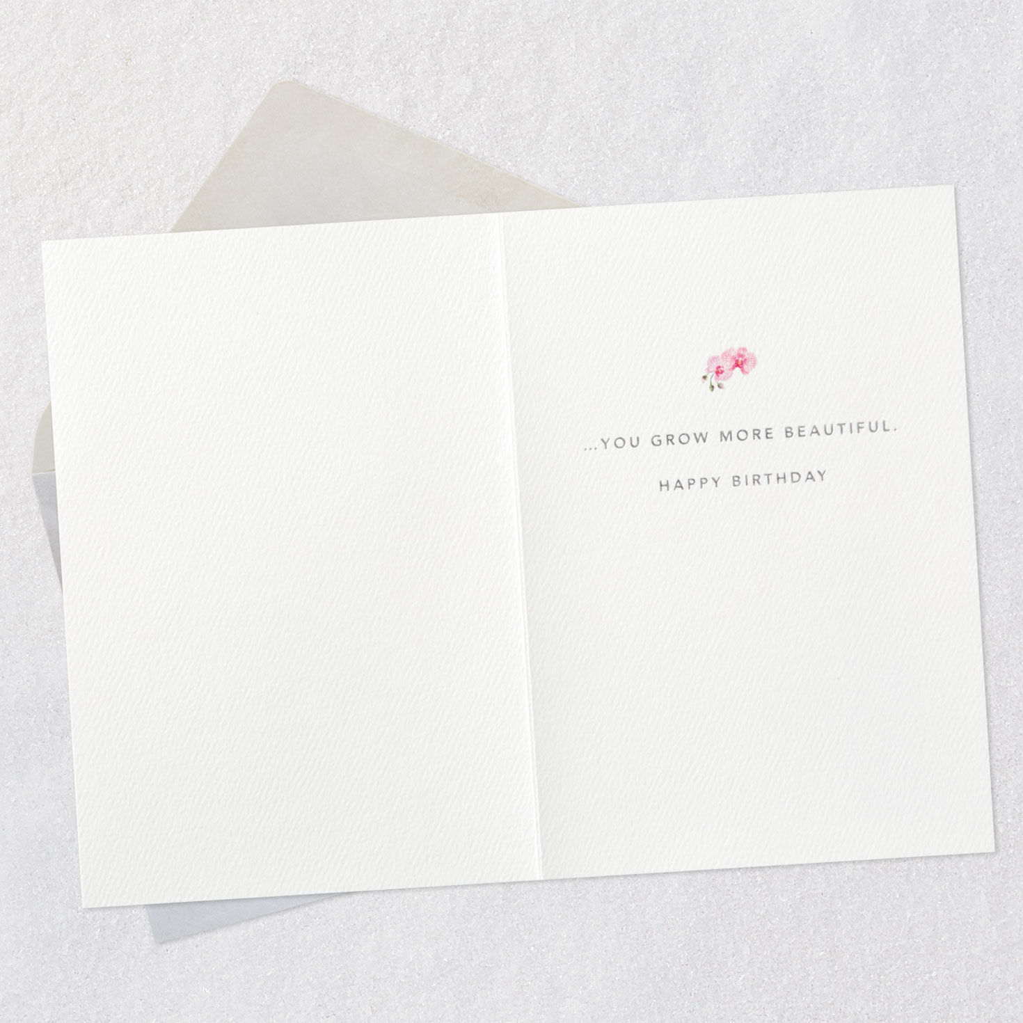 Pink Orchids in Chinoiserie Pot Birthday Card Open card with envelope image number 3