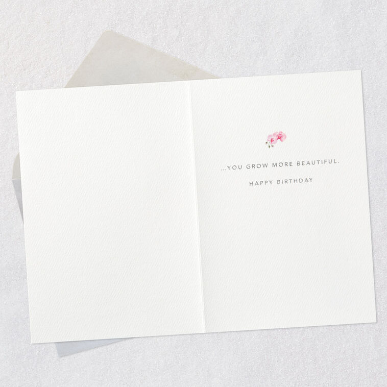 Pink Orchids in Chinoiserie Pot Birthday Card Open card with envelope image number 3
