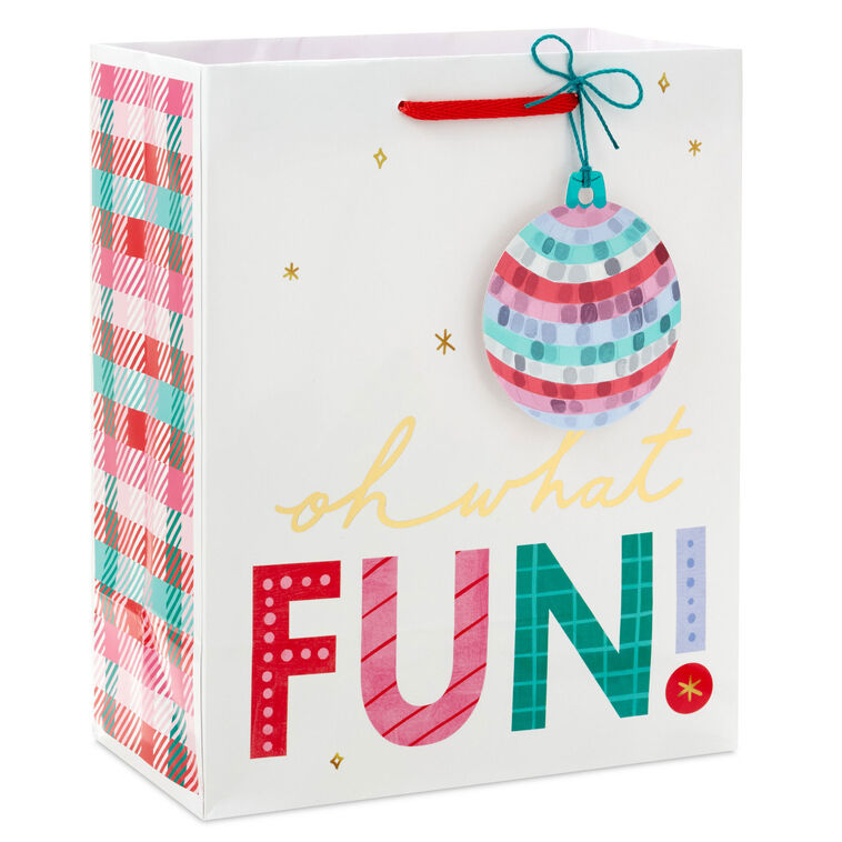 9.6" Disco Ball Ornament on White Medium Christmas Gift Bag