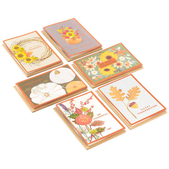 Fall Flowers Thanksgiving Cards Assortment, Pack of 36