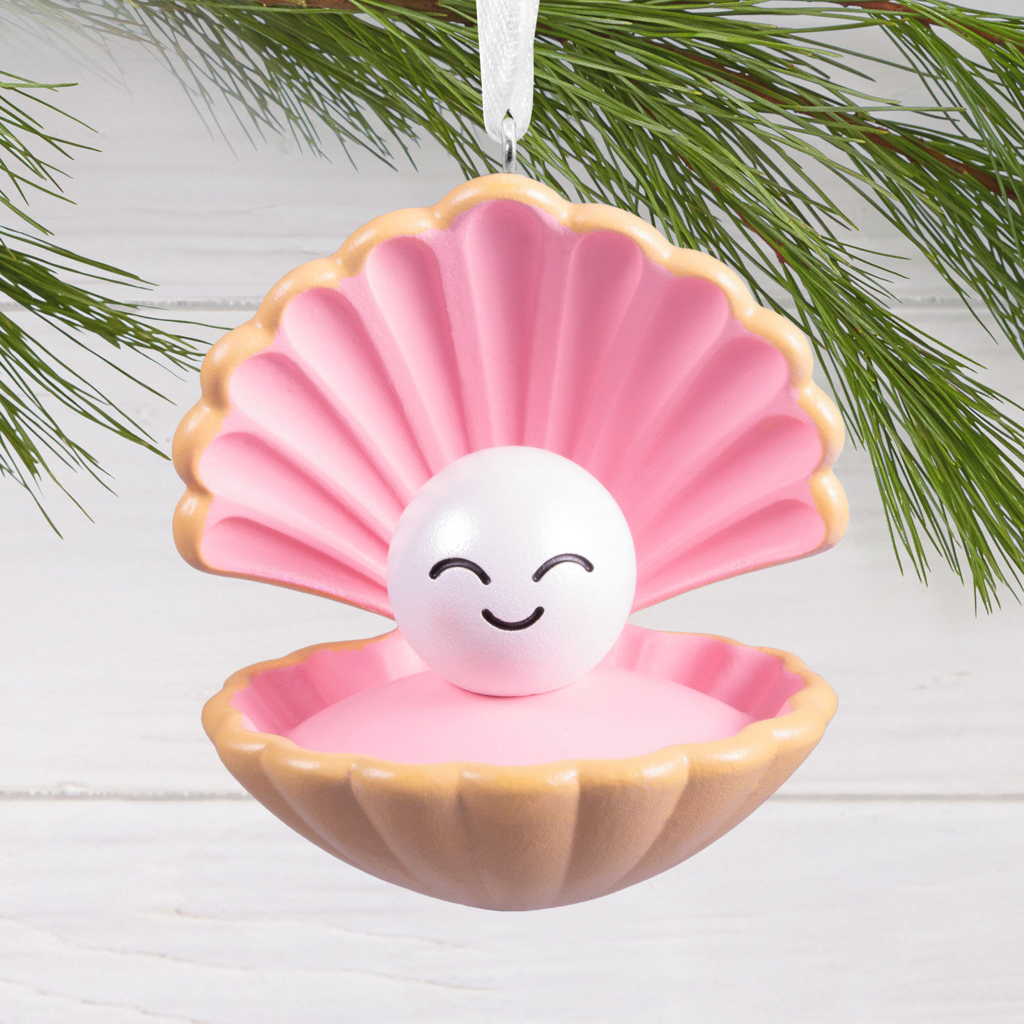 Oyster With Smiling Pearl Christmas Ornament hanging on tree image number 2