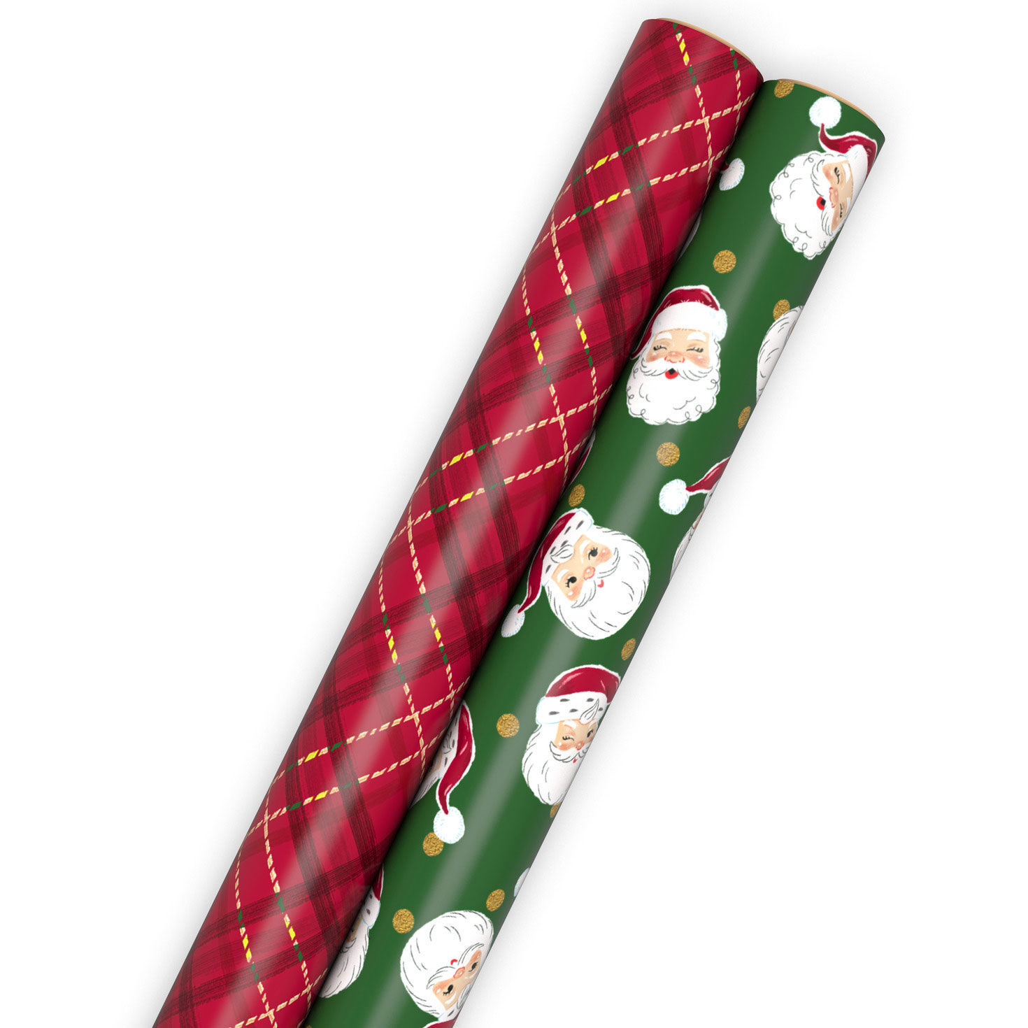 Santa Faces and Red Plaid 2-Pack Wrapping Paper Roll Bundle, 160 sq. ft. total