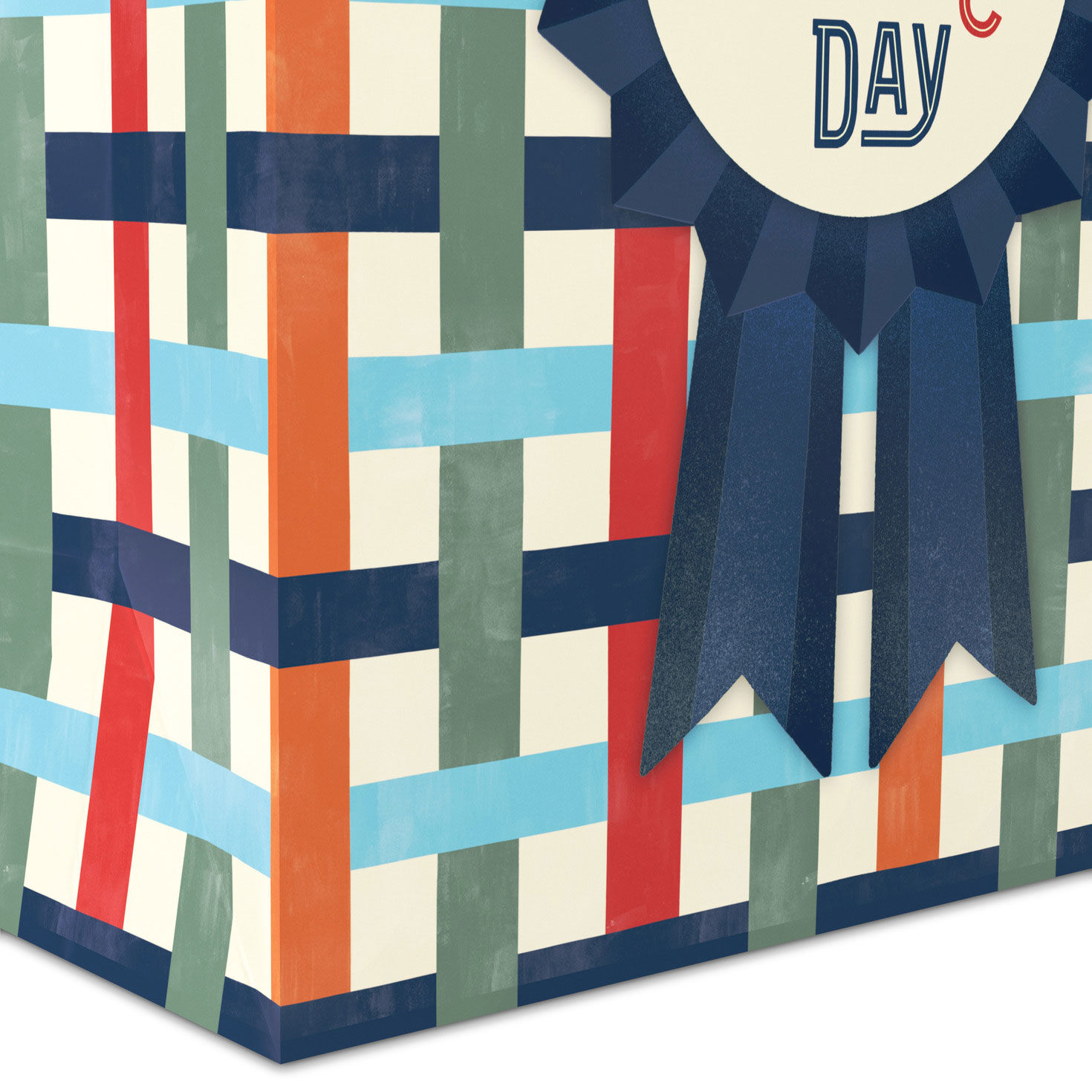 Happy Father's Day Ribbon on Plaid Medium Gift Bag Base/Side Detail image number 5