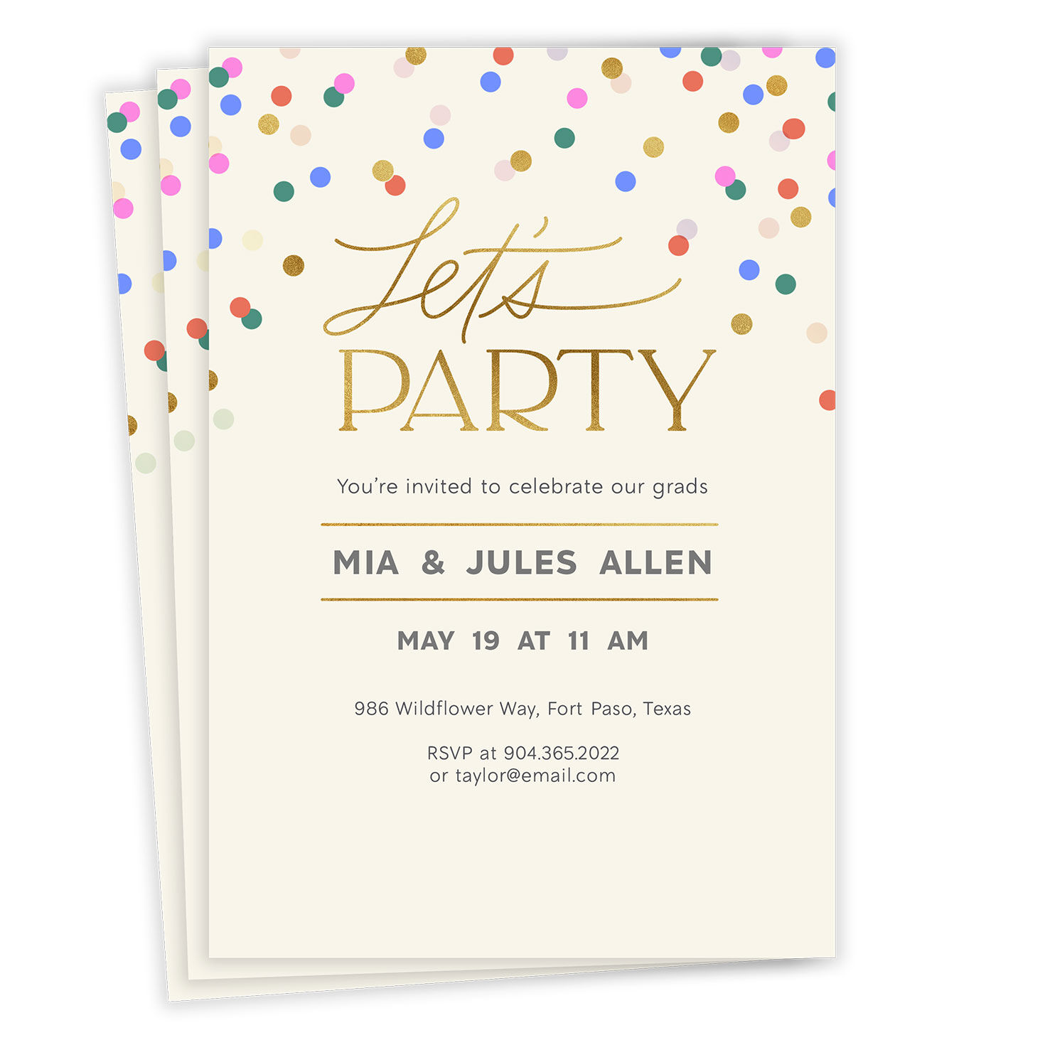 Gold and Confetti Graduation Invitation