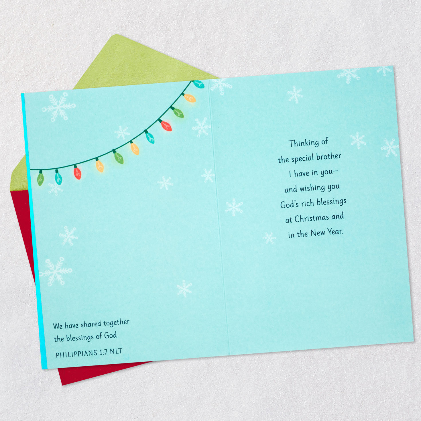 Bright Holiday Lights Christmas Card for Brother Open card with envelope image number 4