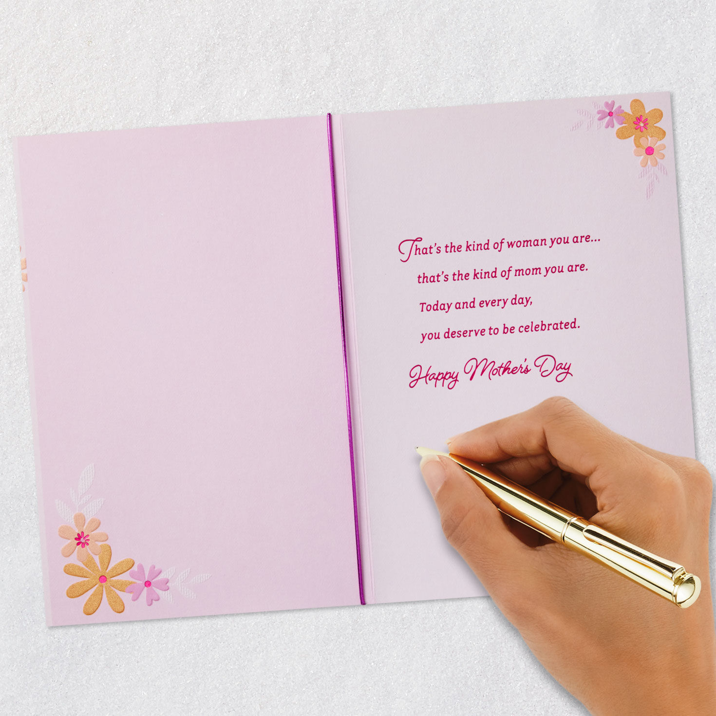 Whimsical Flowers on Pink Mother's Day Card Signing card image number 6