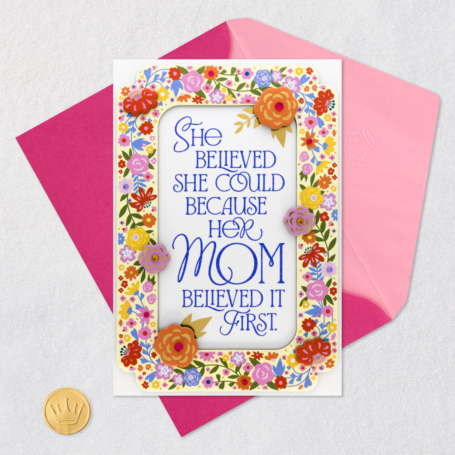 Floral Framed Quote Mom Mother's Day Card From Daughter Card Front with Envelope and Gold Seal image number 6