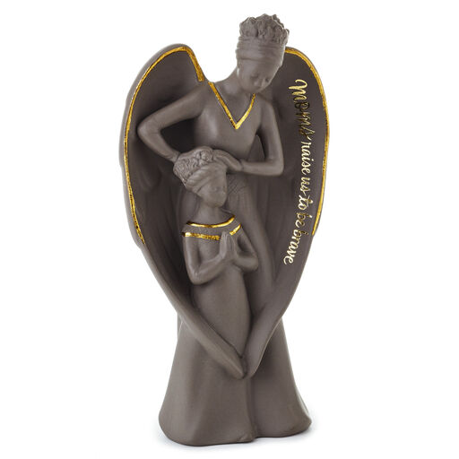 Mahogany Mother and Child Black Angel Figurine, 8.38", 