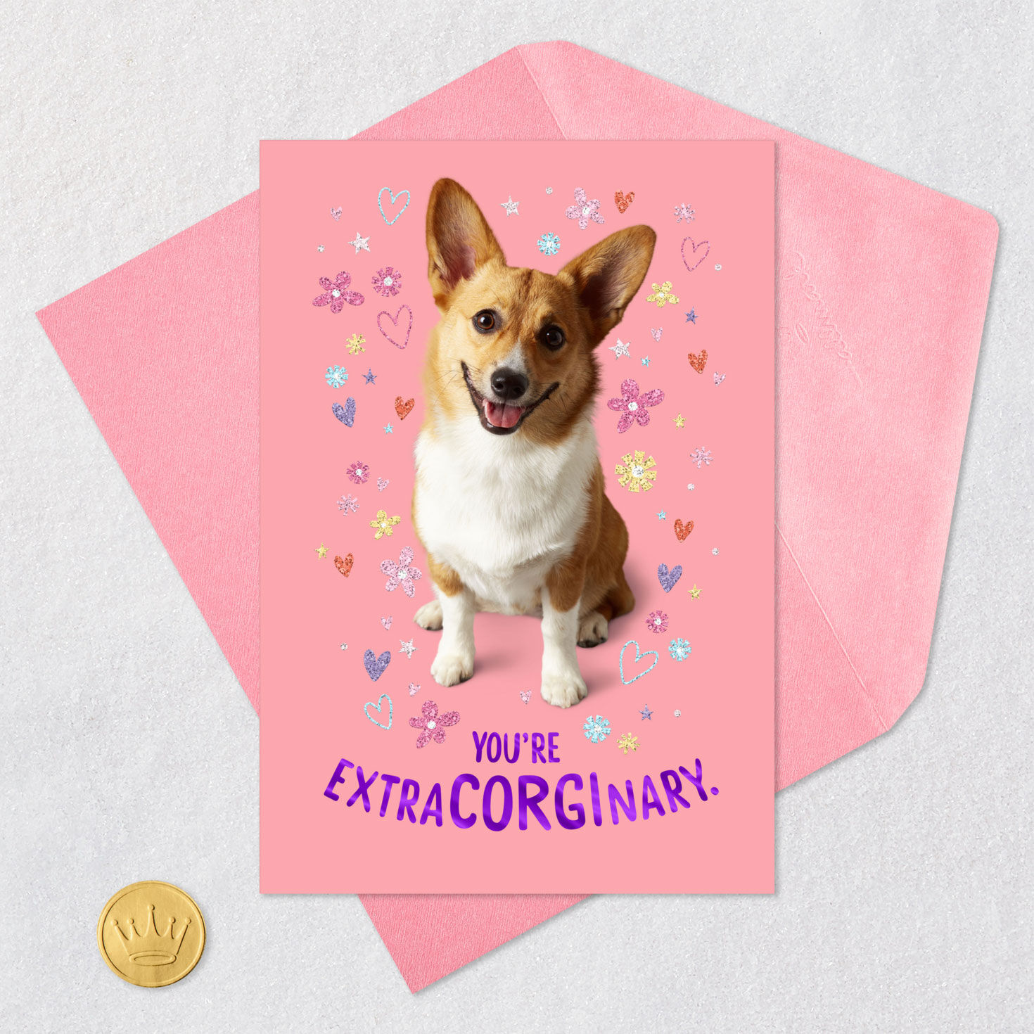 Corgi and Flowers Mother's Day Card Card Front with Envelope and Gold Seal image number 5