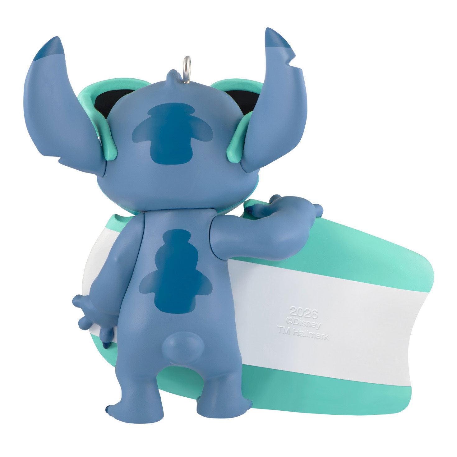 Stitch With Surfboard Personalized Text Ornament back image number 2