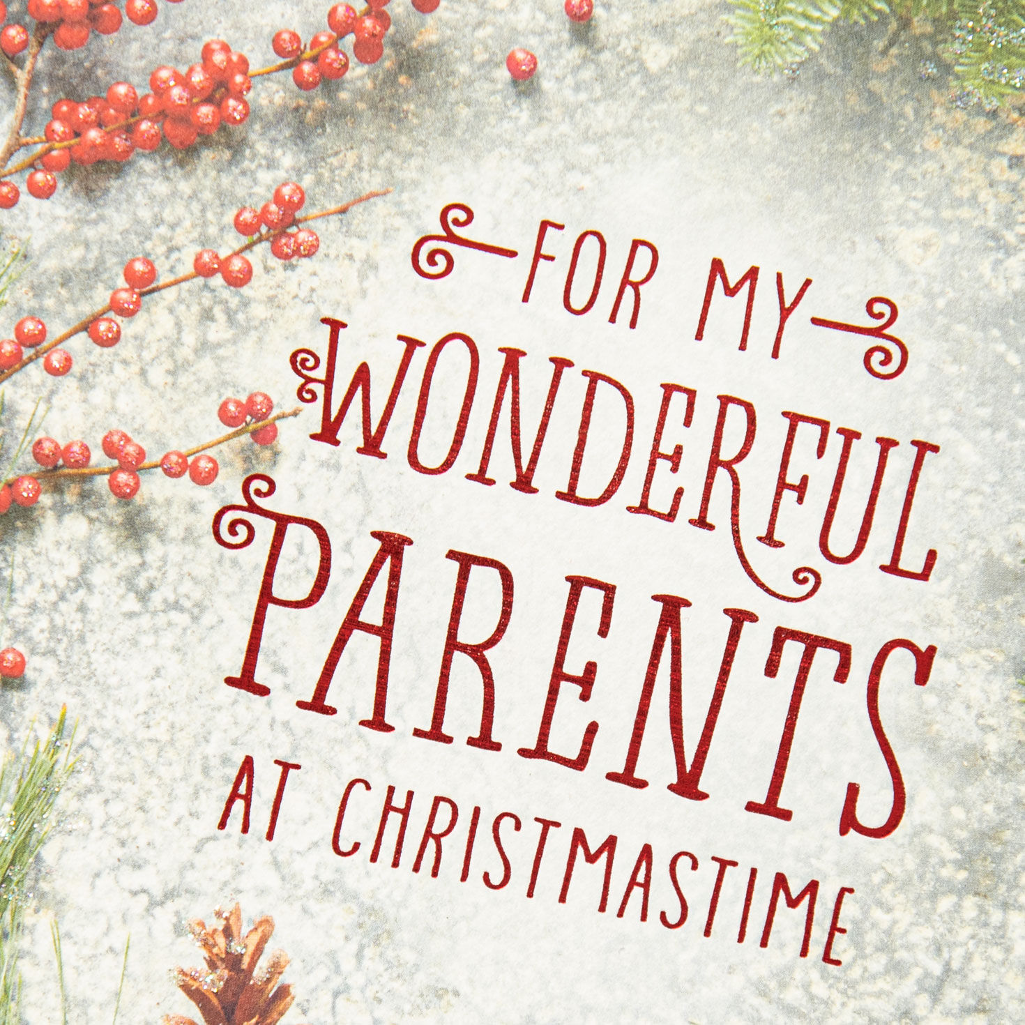 Holiday Greenery Parents Christmas Card Card Front Detail image number 5