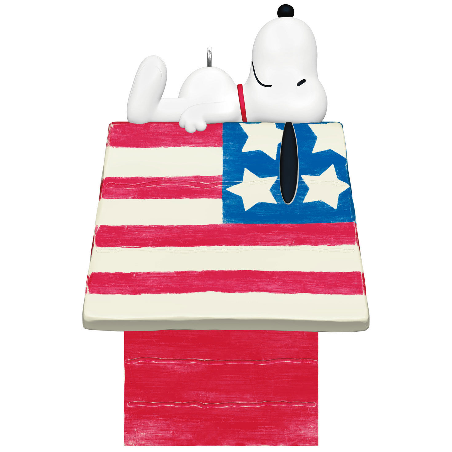 Snoopy on Patriotic Doghouse Keepsake Ornament Back image number 2