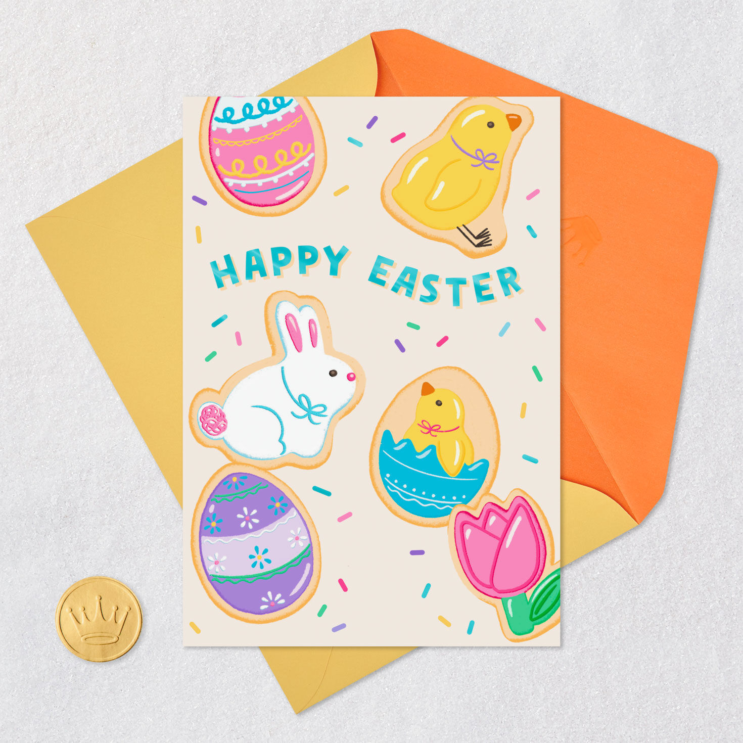 Decorated Sugar Cookies Easter Card Card Front with Envelope and Gold Seal image number 5