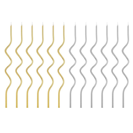 Metallic Gold and Silver Squiggle Birthday Candles, Set of 12, Gold & Silver