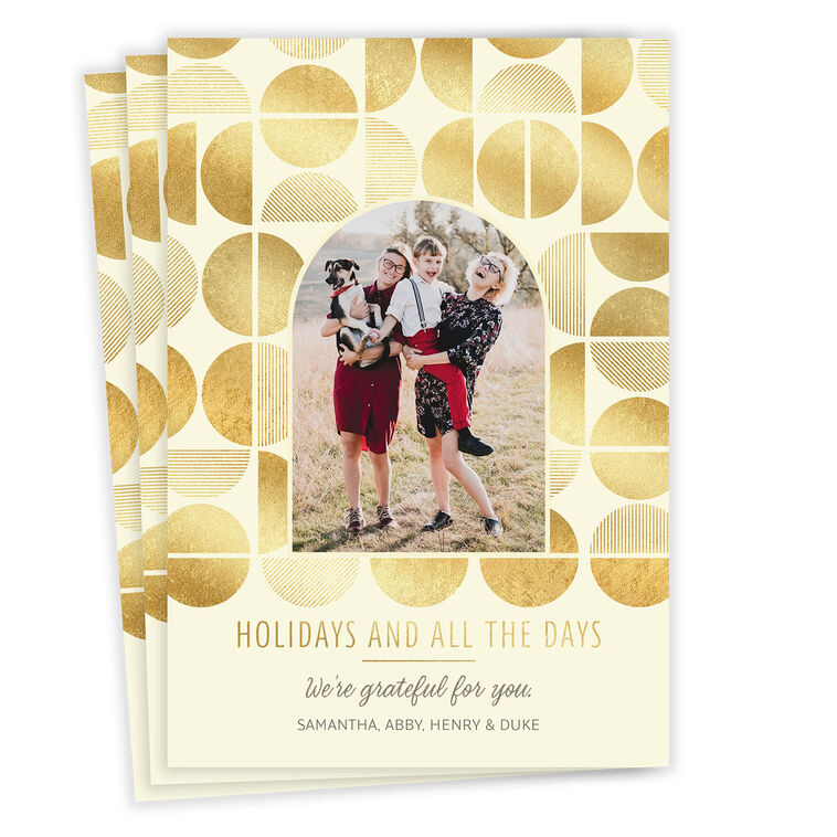 Geometric Gold Circles Flat Holiday Photo Card