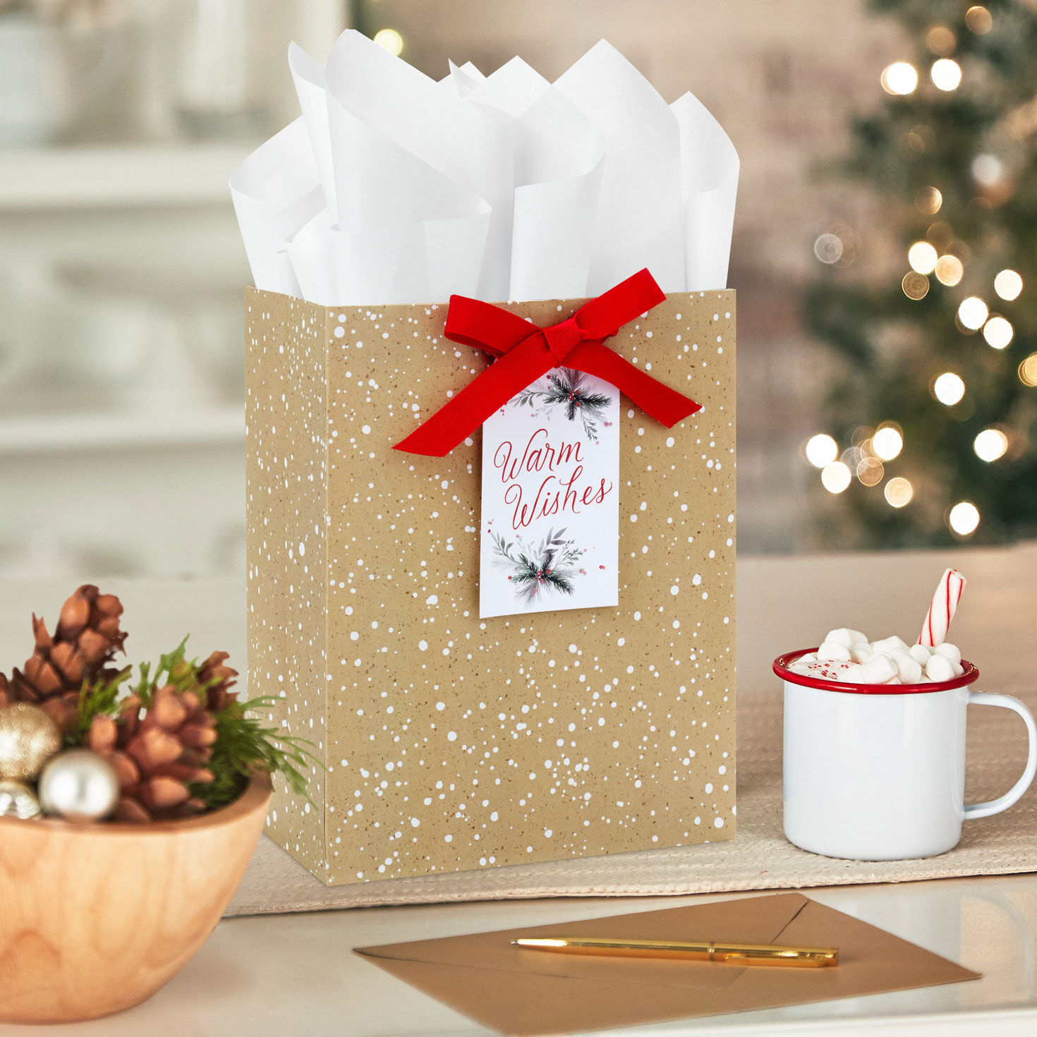 9.6" Snow-Speckled Kraft Paper Medium Holiday Gift Bag for only USD 3.99 | Hallmark