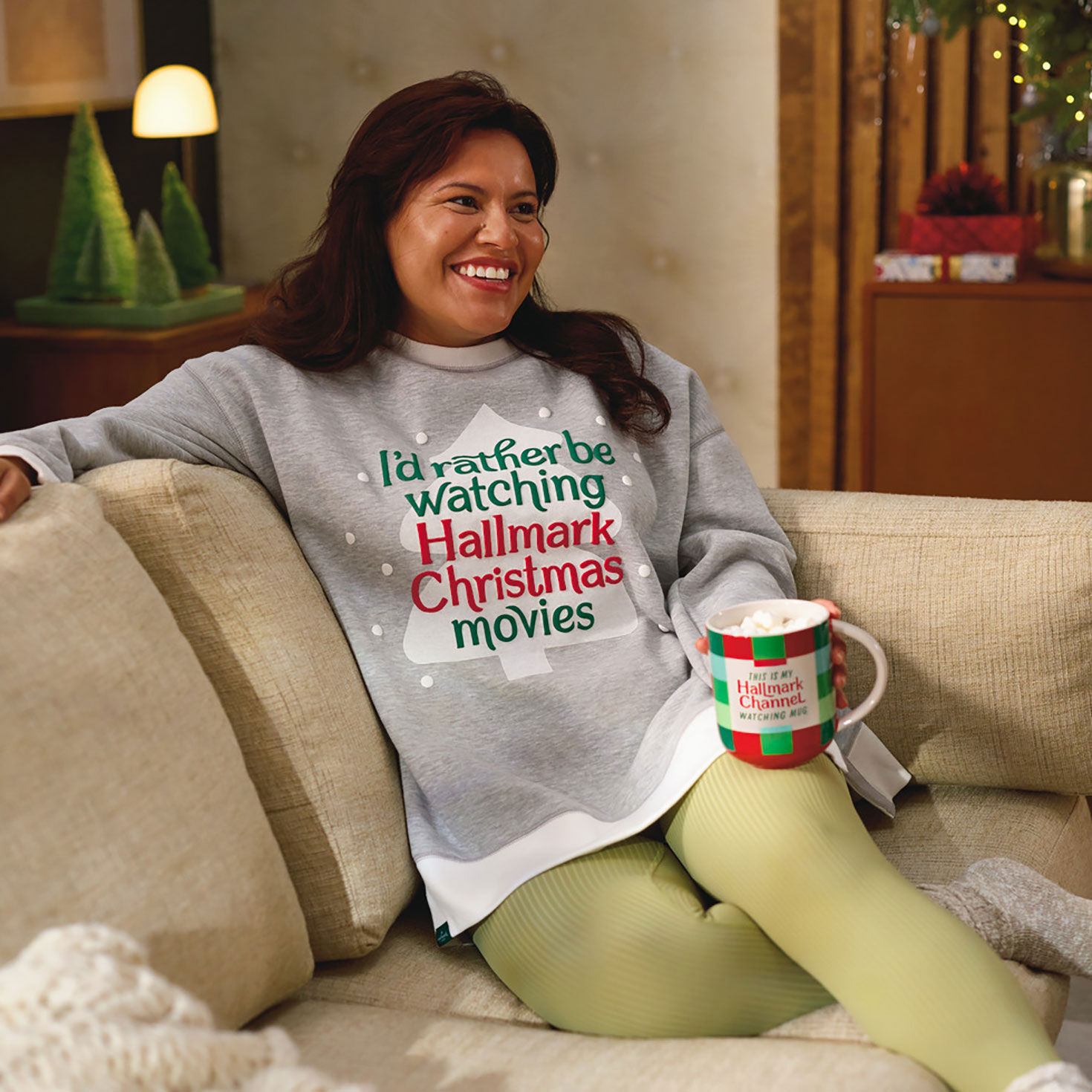 Hallmark Channel Christmas Movies Women s Oversized Gray Sweatshirt Shirts Clothing Hallmark