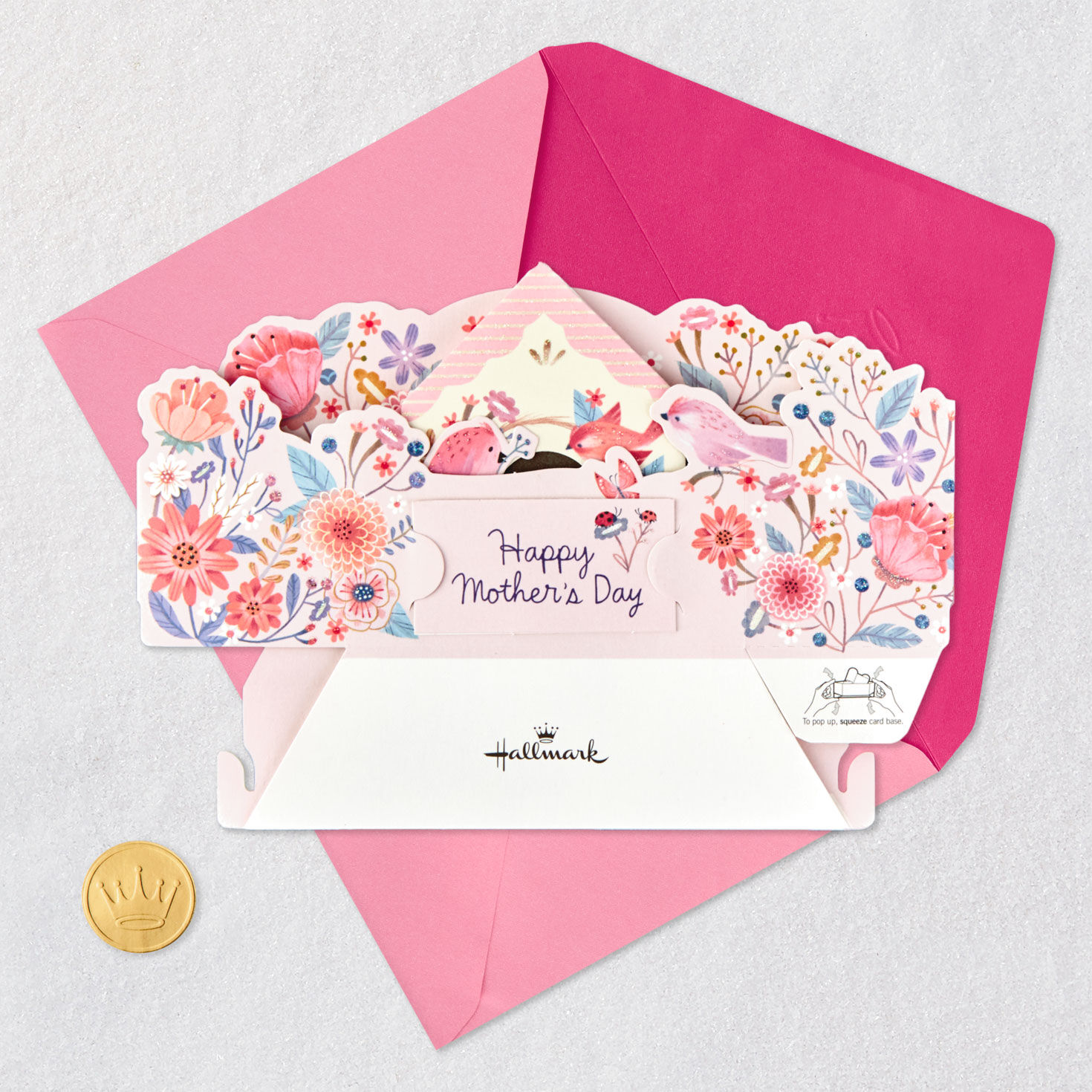 Floral Birdhouse Mini 3D Pop-Up Mother's Day Card Card Front with Envelope and Gold Seal image number 4