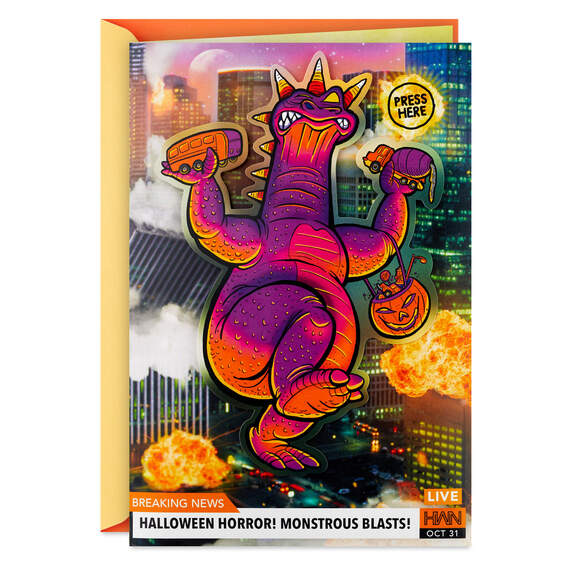 Farting Monster Funny Halloween Card With Sound and Motion, , large image number 1