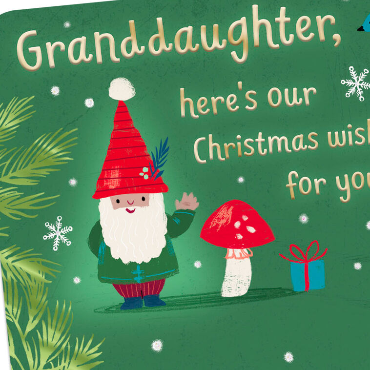 Gnome and Mushroom Granddaughter Christmas Card Card Front Detail image number 4