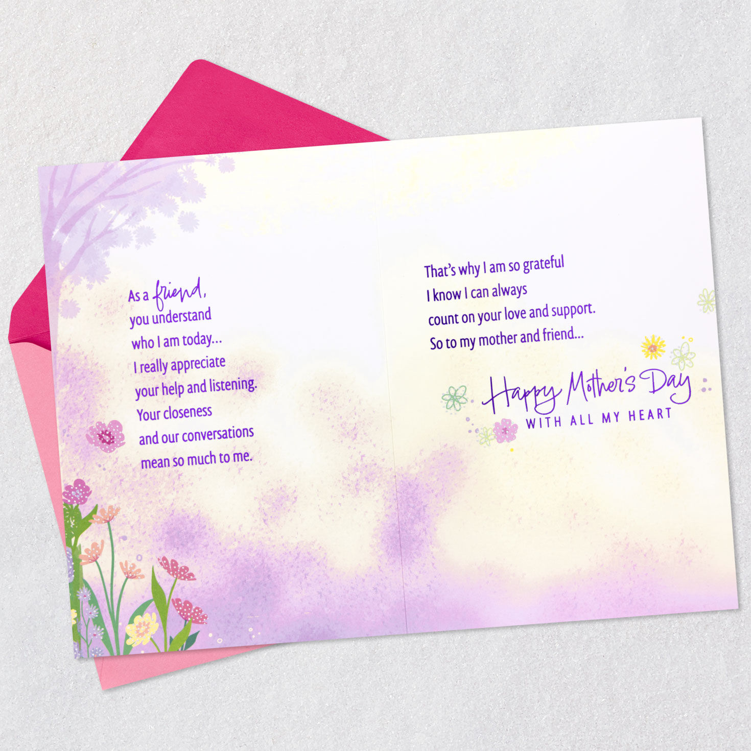 Mom and Daughter at Outdoor Caf&eacute; Mother's Day Card open card with envelope image number 4