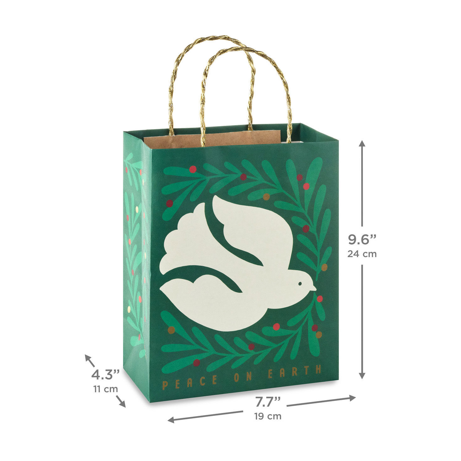 Peace Dove on Green Christmas Gift Bag measurement image number 3