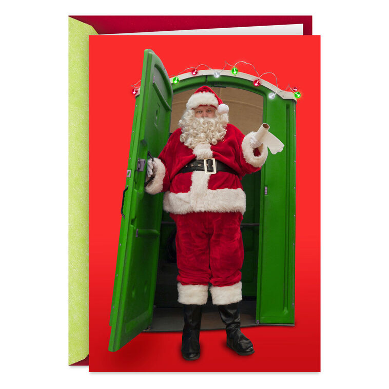 Santa in Outhouse Funny Christmas Card