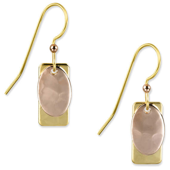Rectangle and Oval Layered Metal Drop Earrings