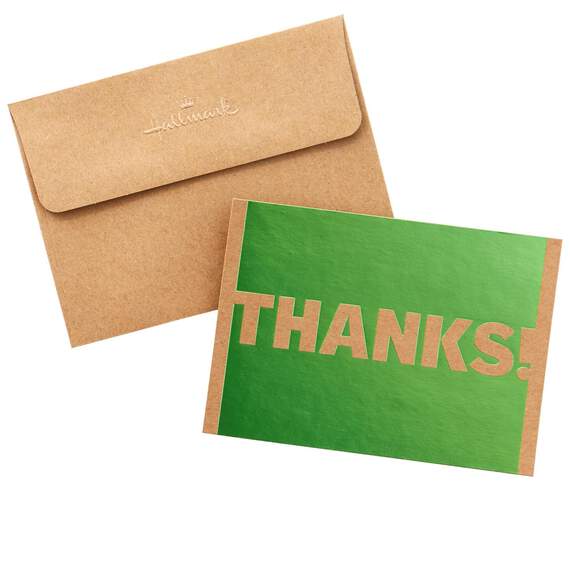 Green Foil on Kraft Thank You Notes, Box of 50, , large image number 1
