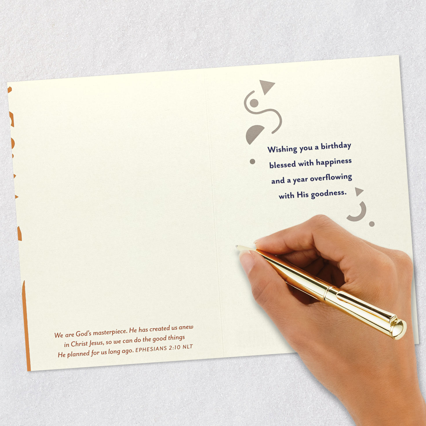 Navy and Copper Confetti Religious Birthday Card signing card image number 7