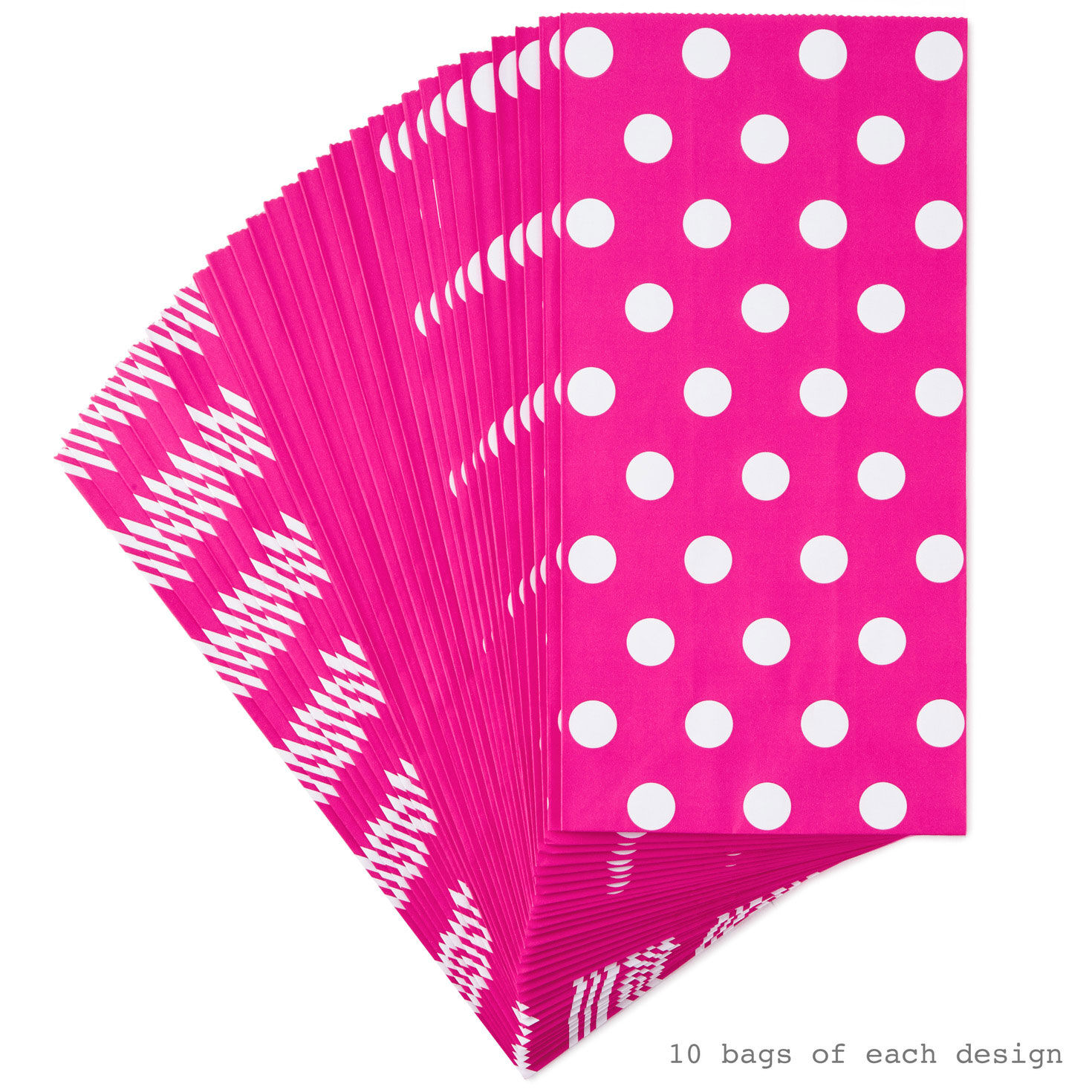Bulk Pack of Hot Pink Goodie Bags in 3 Patterns flat fanned image number 6