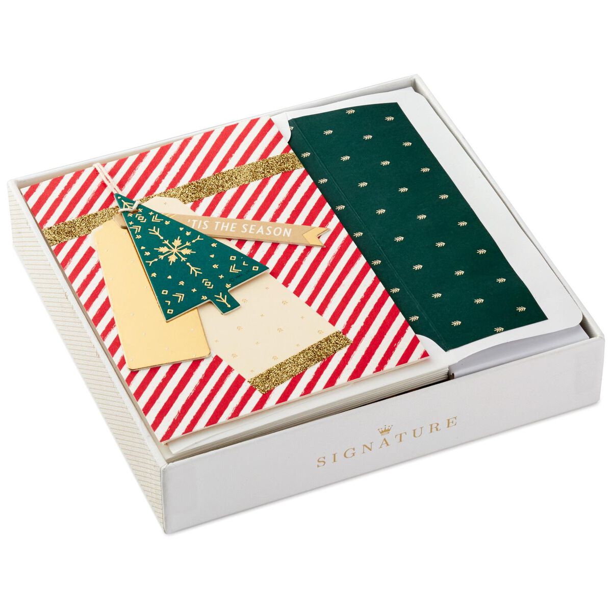 Candy Cane Stripes With Ornament Christmas Cards, Box of 8 Boxed