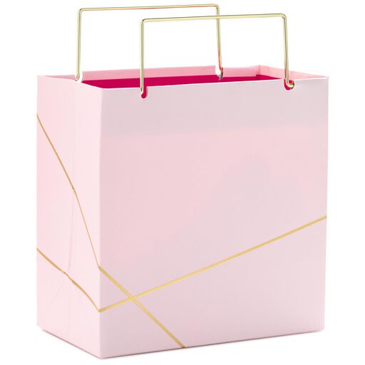 Light Pink With Gold Small Square Gift Bag, 5.5", Light Pink