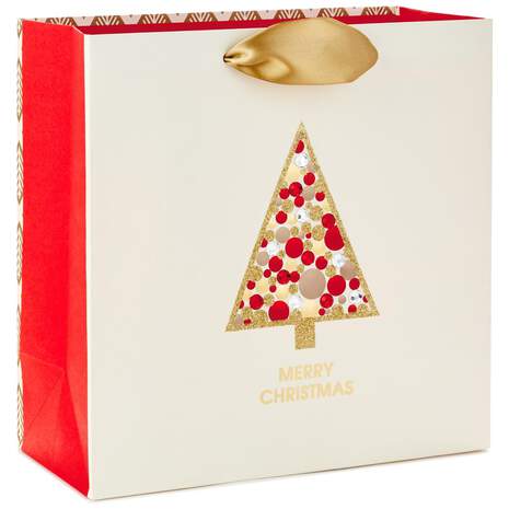 Merry Christmas Tree Large Square Gift Bag With Tissue Paper, 10.47", , large