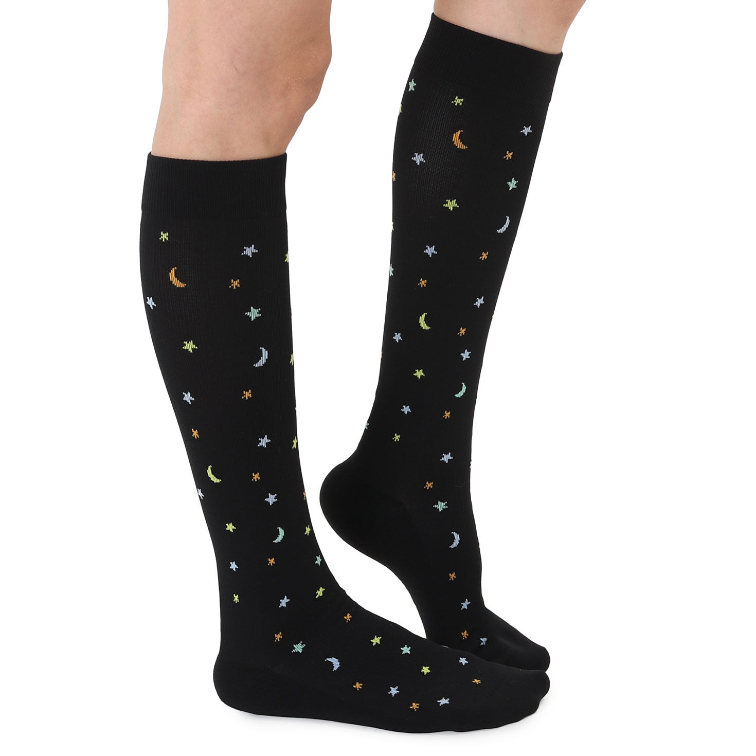 Black Compression Socks With Moon and Star Designs side image number 2