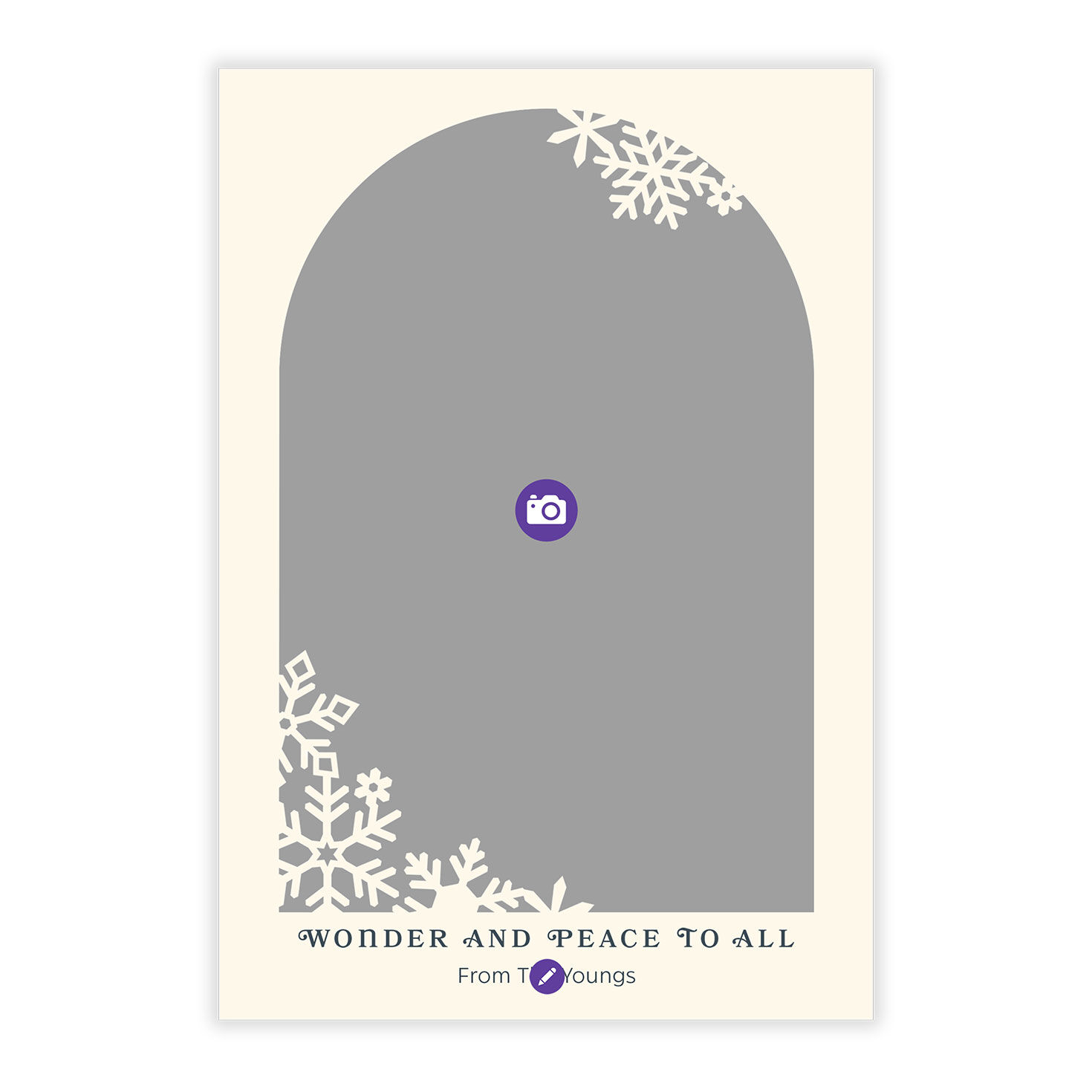 Snowflakes Arch Personalized Holiday Photo Card Card Front indicating personalization image number 5
