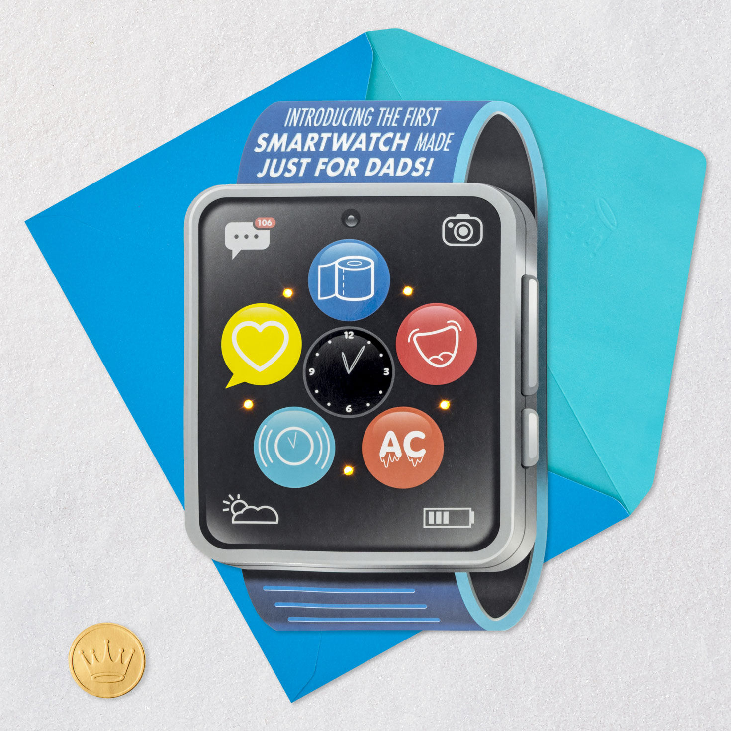 Smartwatch for Dads Funny Father's Day Card With Sound Card Front with Envelope and Gold Seal image number 5