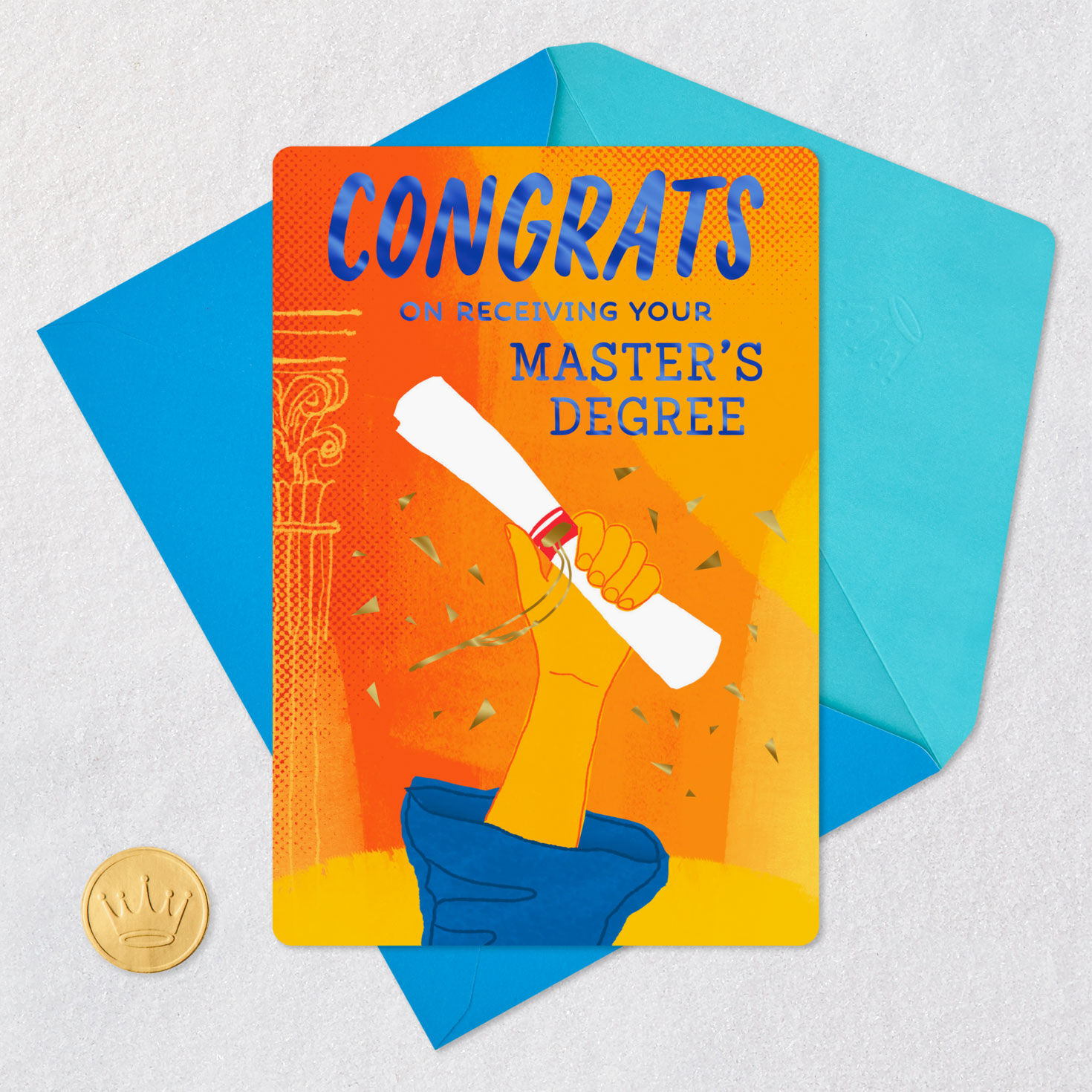Hand With Diploma Master's Degree Graduation Card Card Front with Envelope and Gold Seal image number 5