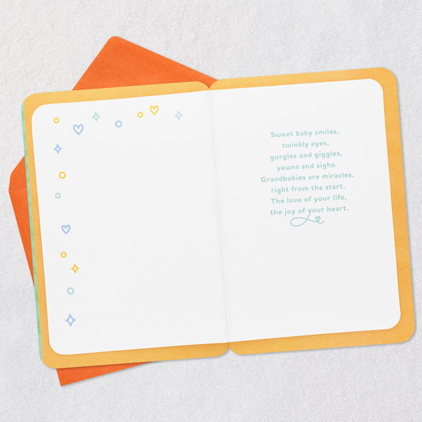 Hearts, Diamonds and Rays New Grandbaby Card Open card with envelope image number 3