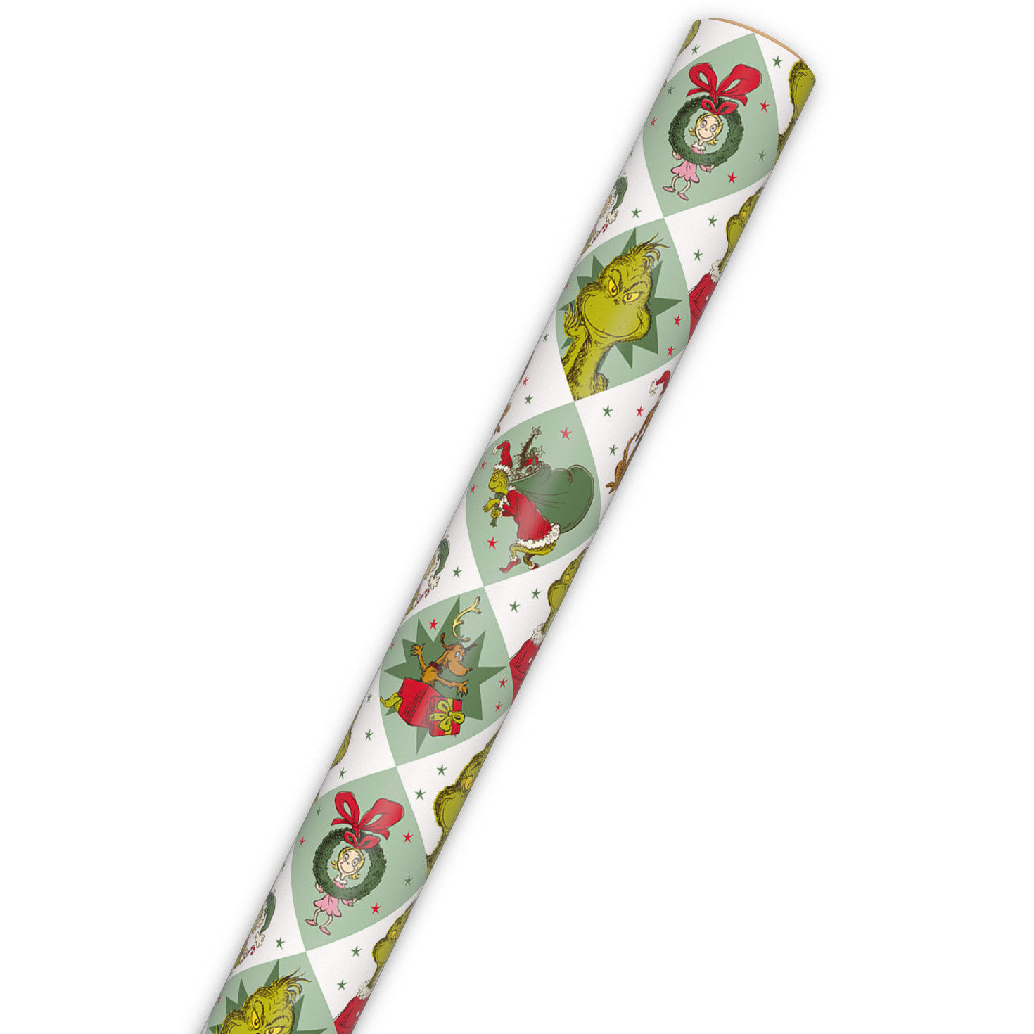 Grinch on Colored Squares Jumbo Wrapping Paper Roll Wrap Tube image number 6