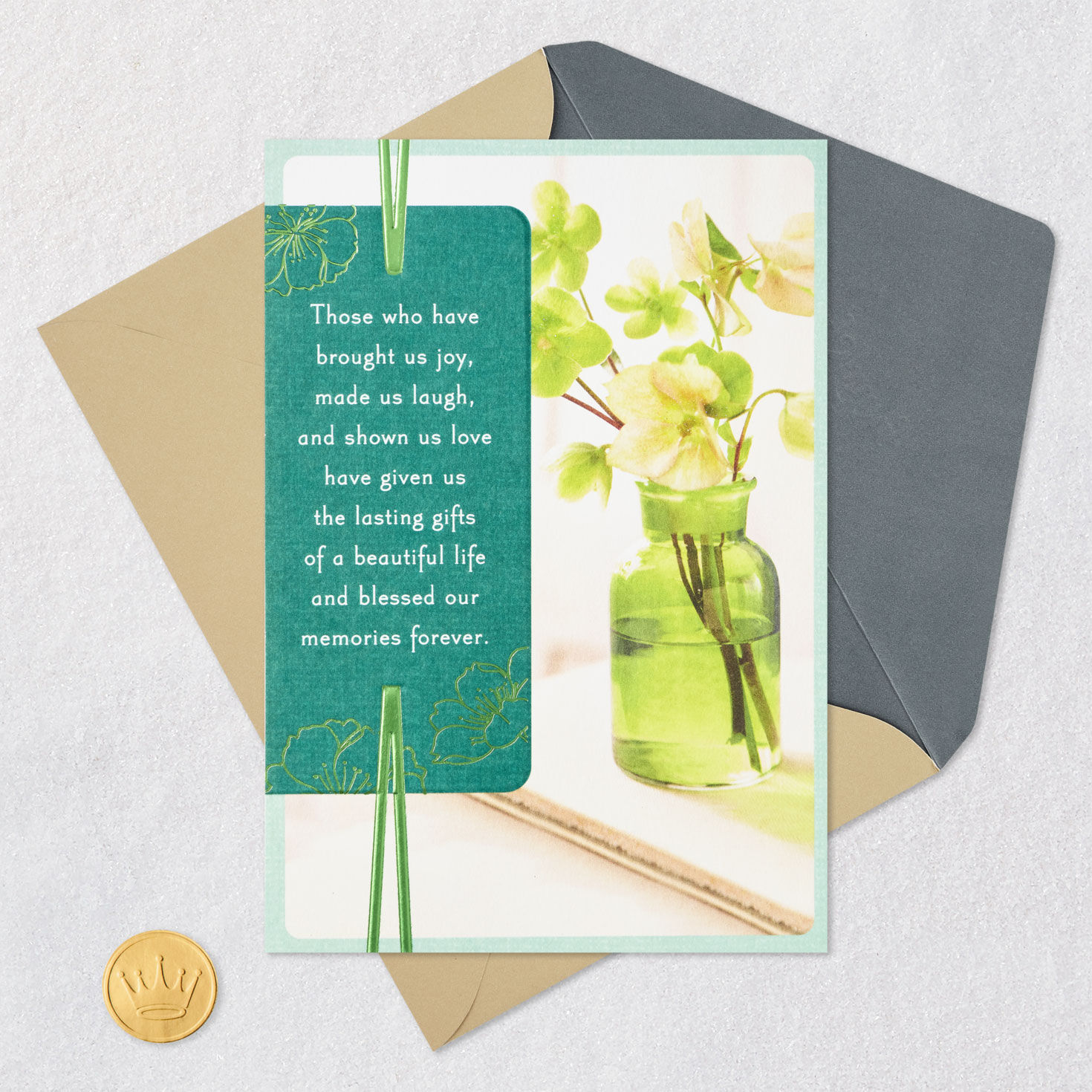 Flowers in Glass Jar Christian Sympathy Card Card Front with Envelope and Gold Seal image number 6